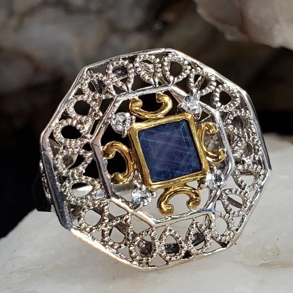 Unique Designer Solid Sterling Silver 925/14k Gol… - image 2